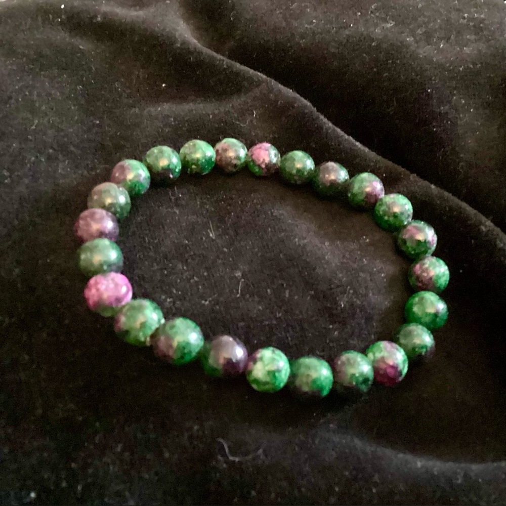 Genuine Stone Zoisite Elastic Bracelet Natural Green Purple